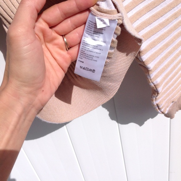 Free People Mad Chill Ribbed Turtleneck Balloon Sleeve Neutral Ivory Cream Tan S - Picture 8 of 9